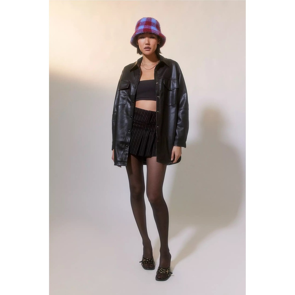 GALITA Black Vegan Leather‎ Oversized Shirt Jacket Button Down Size Medium